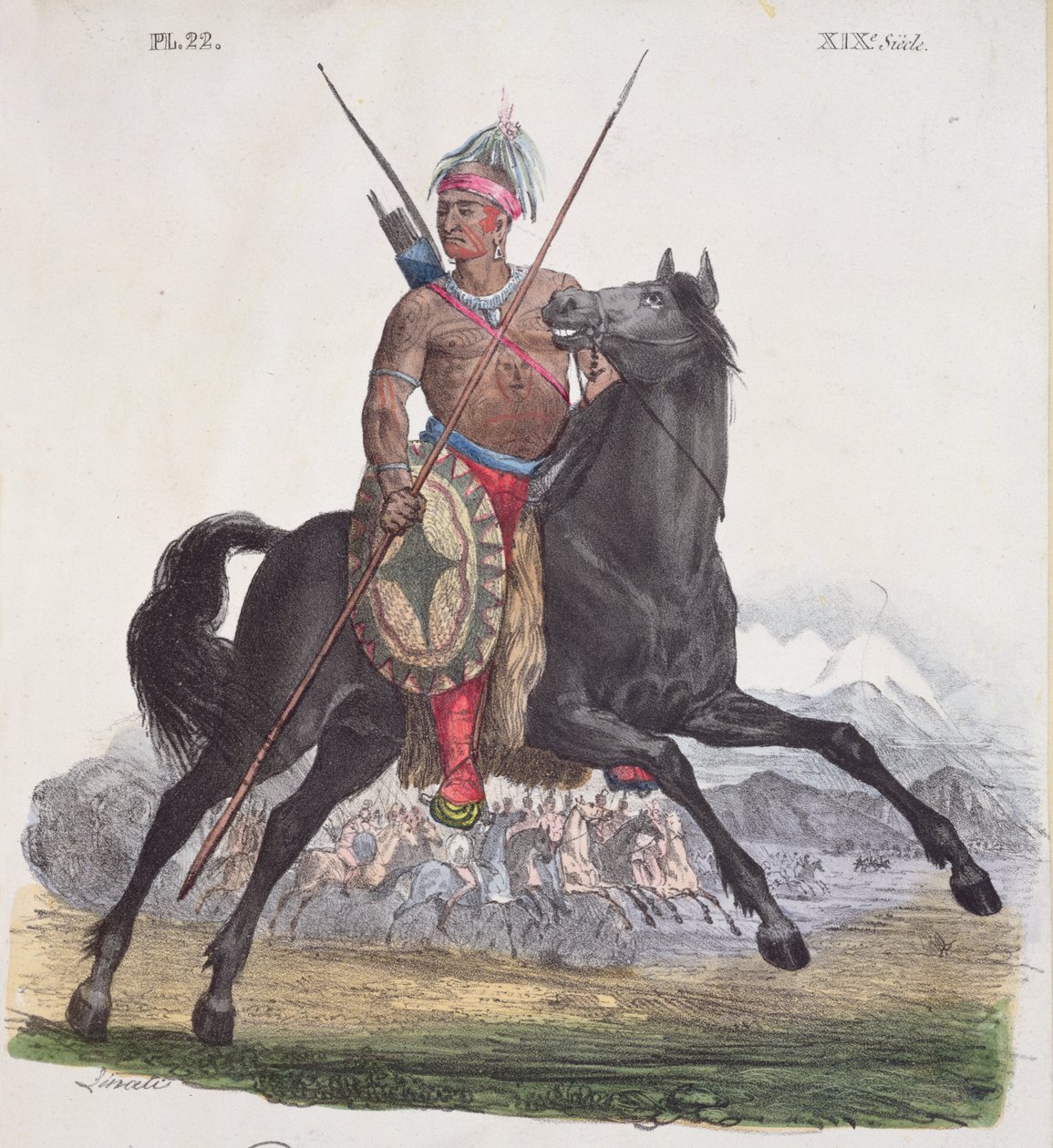Portrét náčelníka Apačů z oblasti Rio Colorado v Kalifornii, deska 22 ze série Costumes Mexicains, kolem roku 1825 od French School