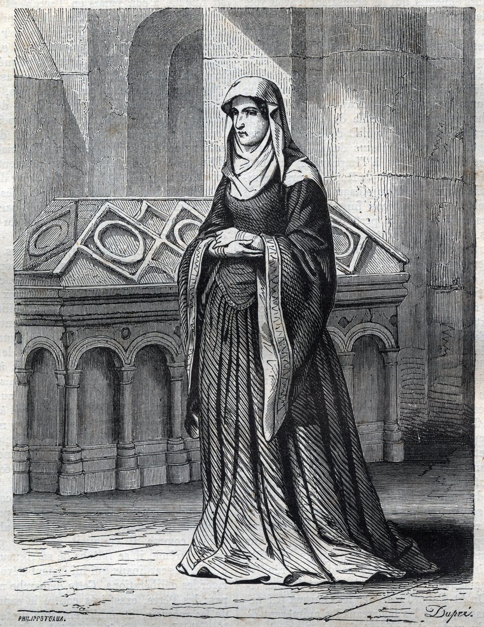 Portrét benediktinské jeptišky, která měla být milenkou a sestrou papeže Gregoire XII. a matkou Evžena IV. (Gabriele Condulmer 1383-1447). Rytí do „“ Historie papežů (...) Zločiny královny, krále a císařů v průběhu století od French School