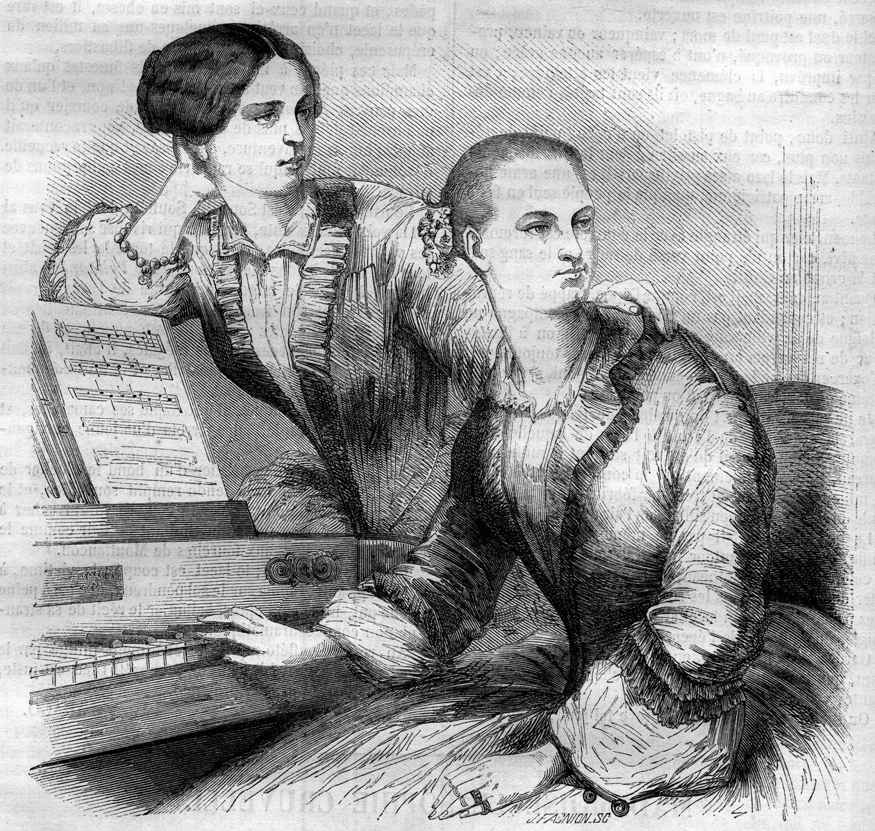 Portrét sester Cruvelliových, německých tanečnic. Sophie Cruvelli (Johanna Sofia Charlotte Cruwell, dit) (1826-1907) a Marie Cruvelli (Friederike Marie Cruwell, dit) (1824-1868). Rytina z roku 1852. od French School