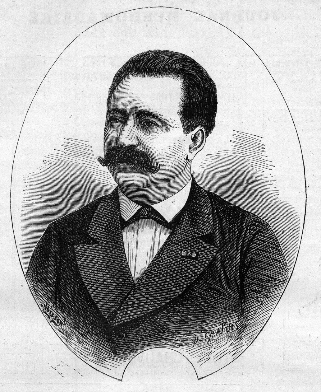 Portrét „“doktora Nicolaye““ (Faure Nicolay, francouzský kouzelník?). Rytina v „“ Le Monde Illustré““ č. 1052 z 9. června 1877. od French School