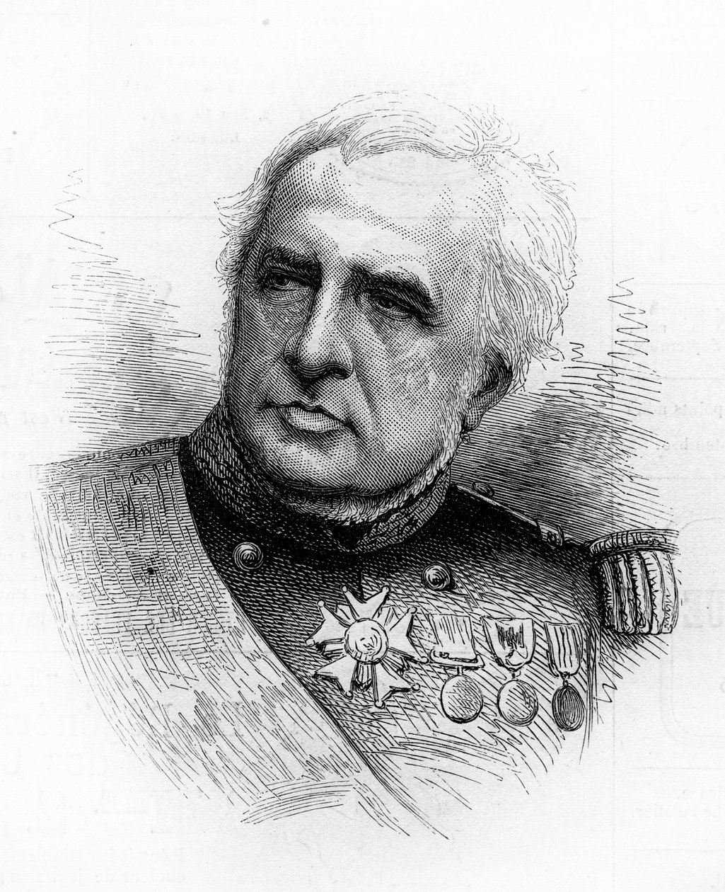 Portrét francouzského admirála Camille Adlbert Marie de la Ronciere le Noury ​​​​(1816-1881). Rytina v „“ Le Monde Illustré““ č. 1260 z 21. května 1881. od French School