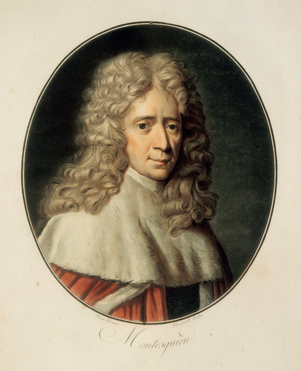 „Portrét francouzského filozofa a politika Charlese de Secondata, barona de la Brede a Montesquieu od French School