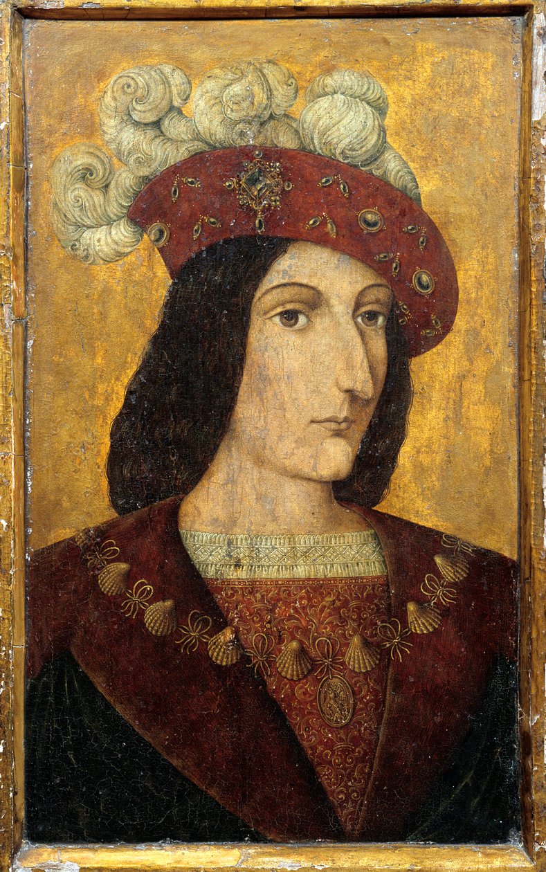 Portrét francouzského krále Karla VIII. (1470-1498) Malba na dřevě francouzské školy. Chateau de Langeais z 15. století od French School