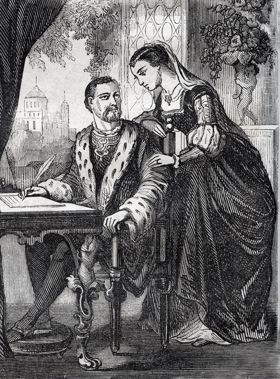Portrét francouzského krále Henriho II. (1519-1559) a Diane de Poitiers (1499-1566)“ (Portrét francouzského krále Jindřicha II. a Diany z Poitiers) - rytina - od French School