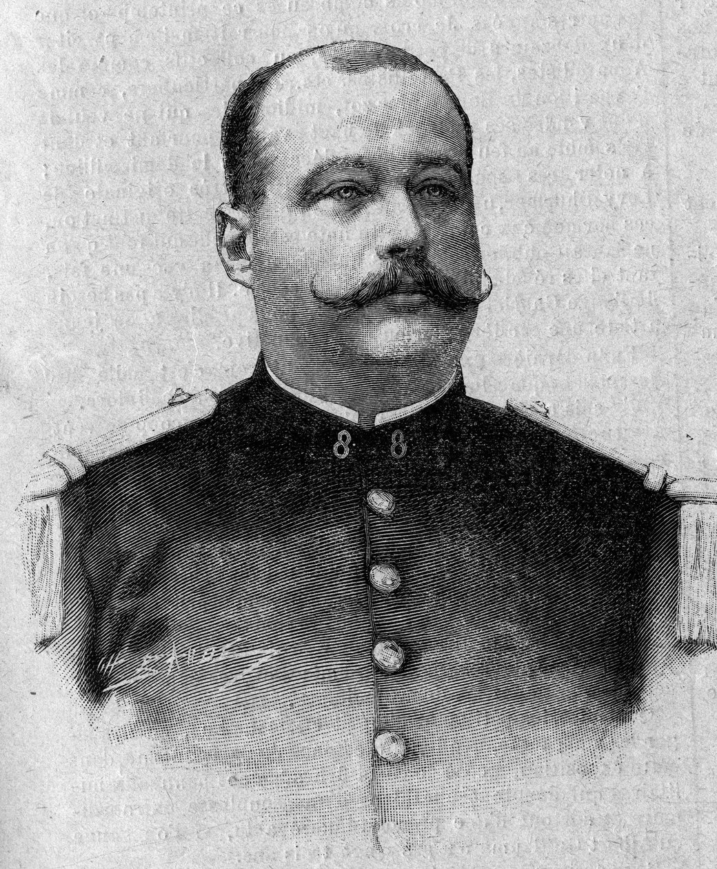 Portrét markýze Patrice de Mac Mahon (Mac-Mahon) (1855-1927). Rytina v „The Sunday Gazette“ z 5. března od French School