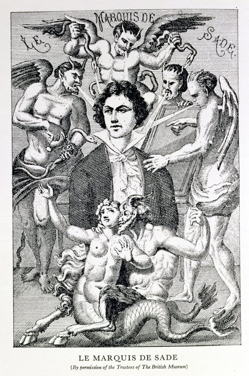 Portrét markýze de Sade obklopeného ďábly (rytina) od French School