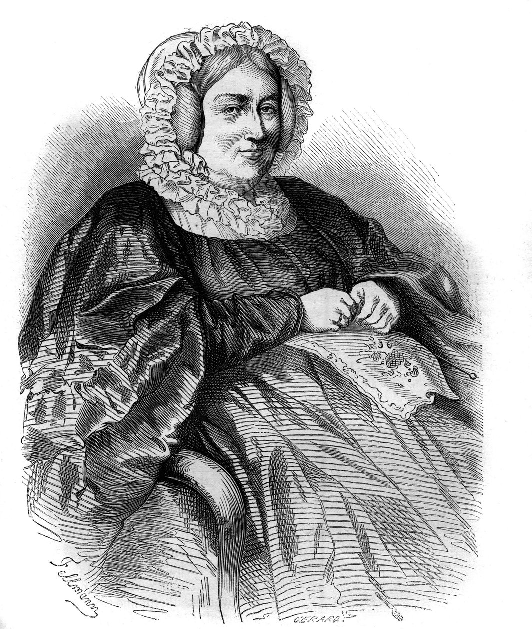 Portrét markýze de La Rochejaquelein (La Rochejaquelein) (rozená Marie Louise Victoire de Donnissan nebo Donissan) (1772-1857), francouzský spisovatel. Rytina z roku 1858. od French School