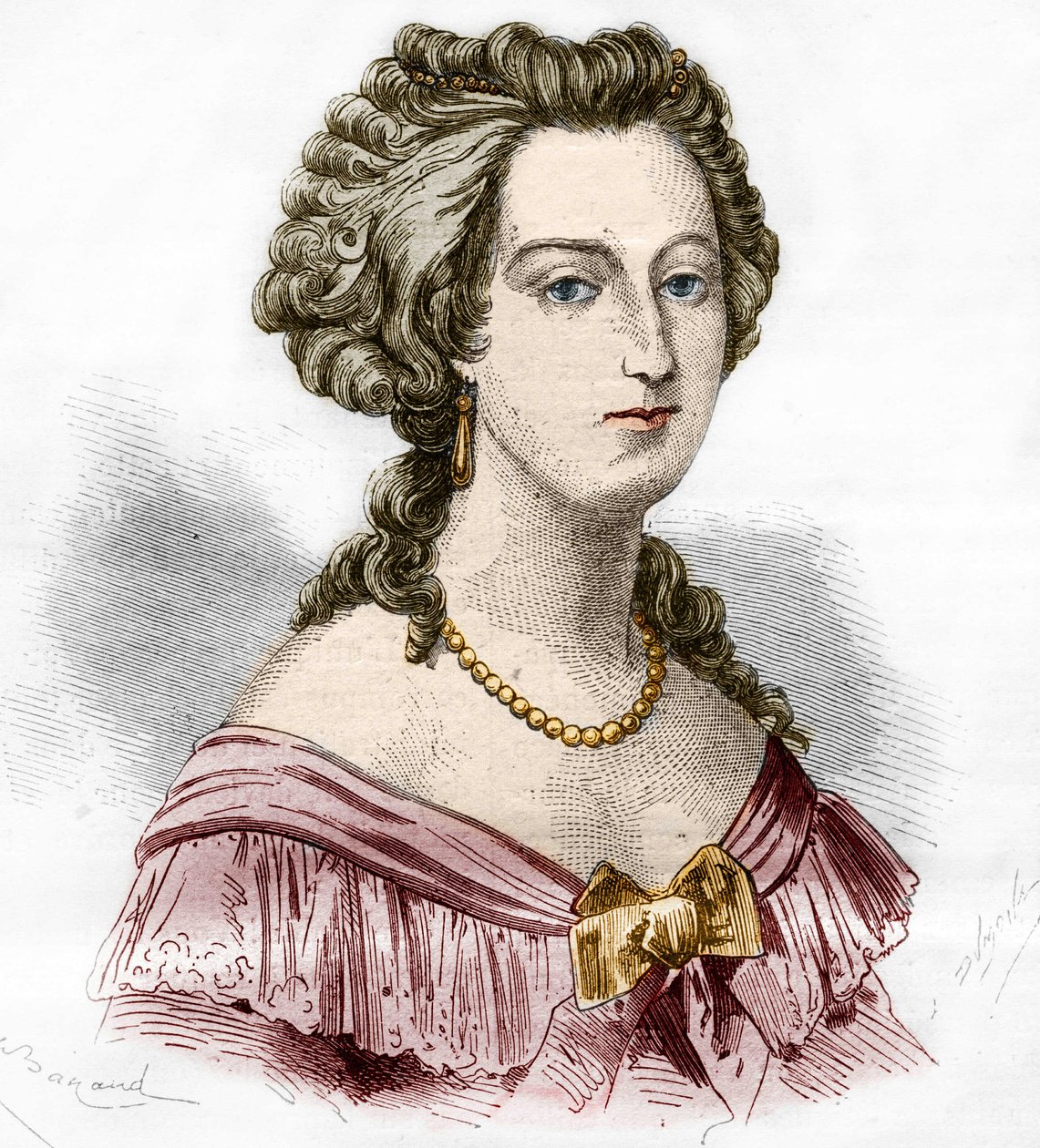 Portrét markýzy z Boufflers Marie Francoise Catherine de Beauvau Craon (1711-1787). Rytina do „Historie prostituce a zhýralosti mezi všemi národy světa od starověku po současnost“ od Dr. Th. -F. Debray. 1879. od French School
