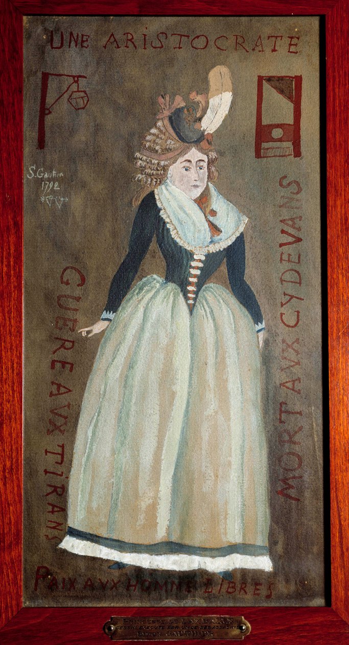 Portrét princezny z Lamballe (1749-1792) (Marie-Therese Louise de Savoie-Carignan) namalovaný jedním z jejích vrahů. 1792 Paříž, prefektura de Police od French School