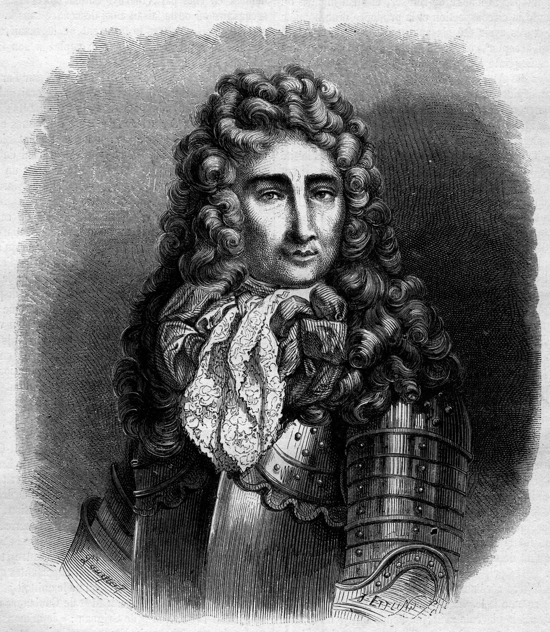 Portrét marechala z Catinata (Nicolas de Catinat de La Fauconnerie) (1637-1712), francouzská armáda. Rytina z roku 1868 po Hire. od French School
