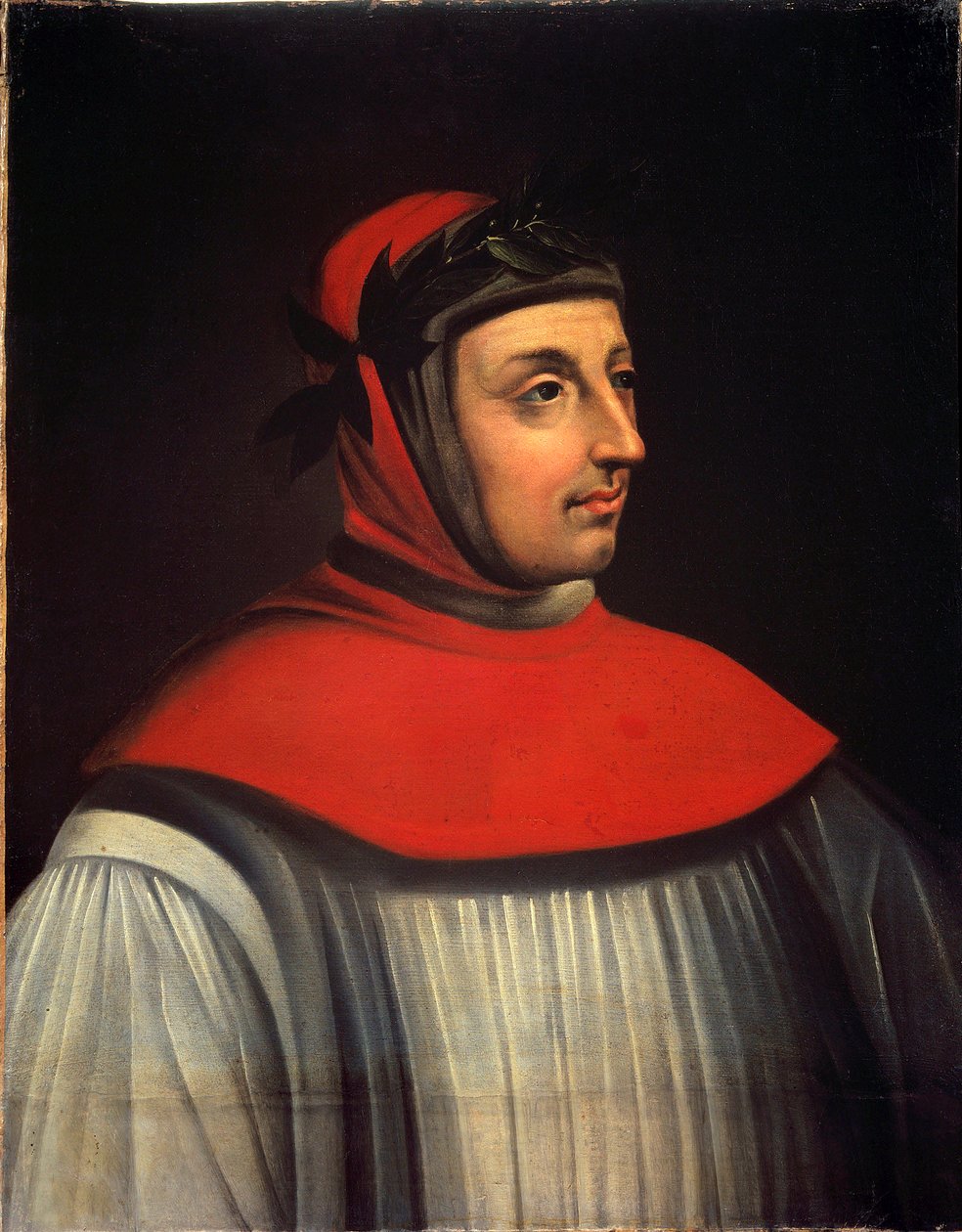 Portrét básníka Francesca Petraca dit Petrarque (1304-1374) Malba francouzské školy 17. století. Ztlumit. 0,73 x 0,57 m Versailles. Musee Du Chateau - Portrét básníka Francesca Petrarcy zvaného Petrarka (1304-1374). Obraz Frenc od French School