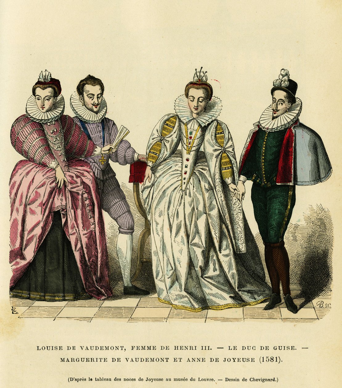 Portréty v roce 1581 Louise de Vaudemont (1553-1601), královny Francie, manželky Jindřicha III. (1551-1589), třetího vévody z Guise, Henriho I., známého jako Balafre (1549-1588), z Marguerite Lorraine (1564-1625) dcera hraběte z Vaudemont (Nicolas od French School