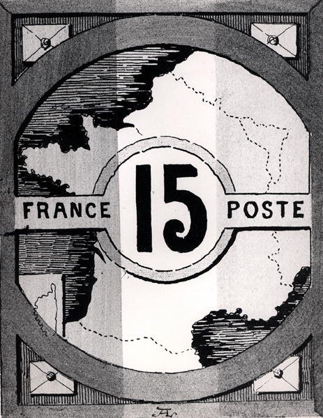 Poštovní známka zobrazující mapu Francie, konec 19. století (litho) (č/b foto) od French School
