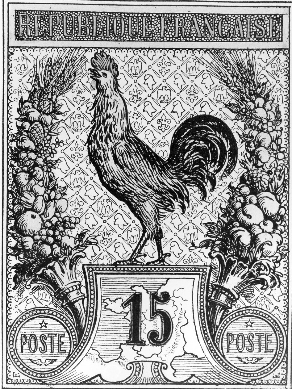 Poštovní známka s vyobrazením francouzského kohouta, znak Francouzské republiky, konec 19. století od French School
