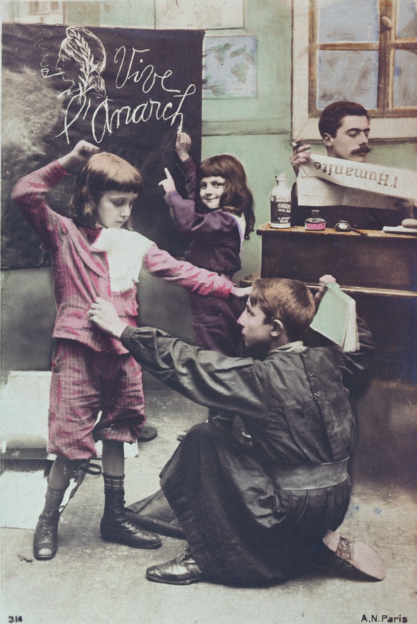 Pohlednice kritizující sekulární systém vzdělávání, cca 1910 od French School