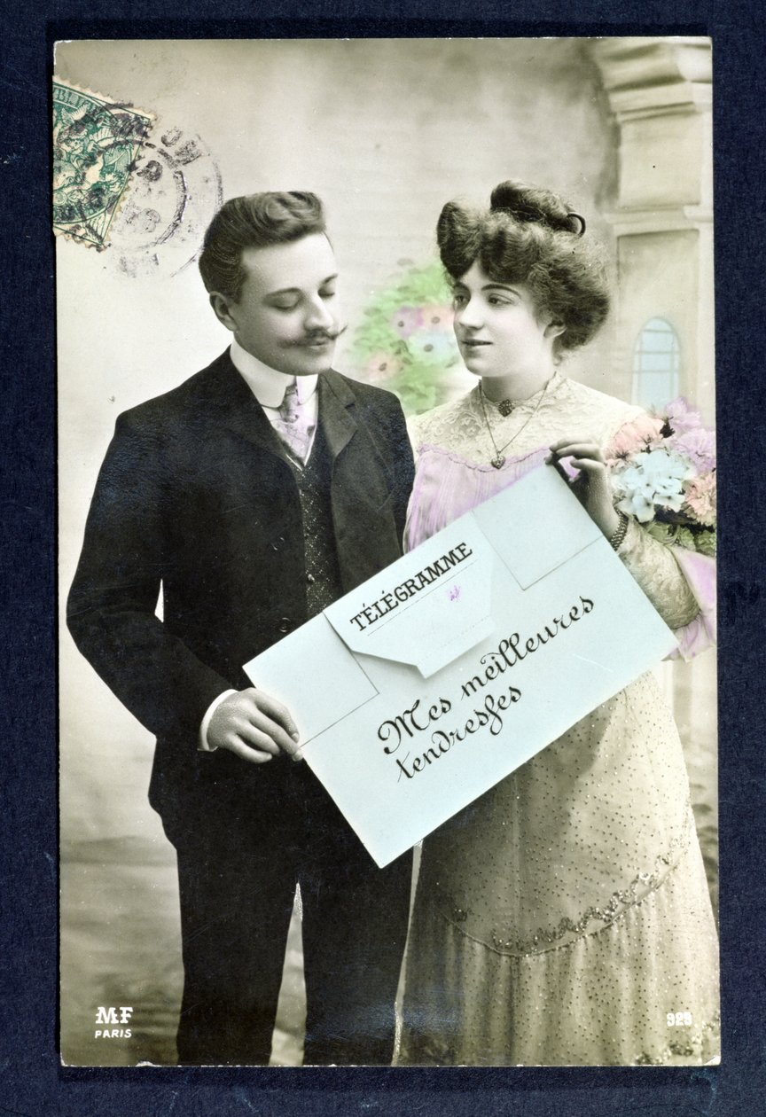Pohlednicový telegram odeslaný v roce 1907 od French School