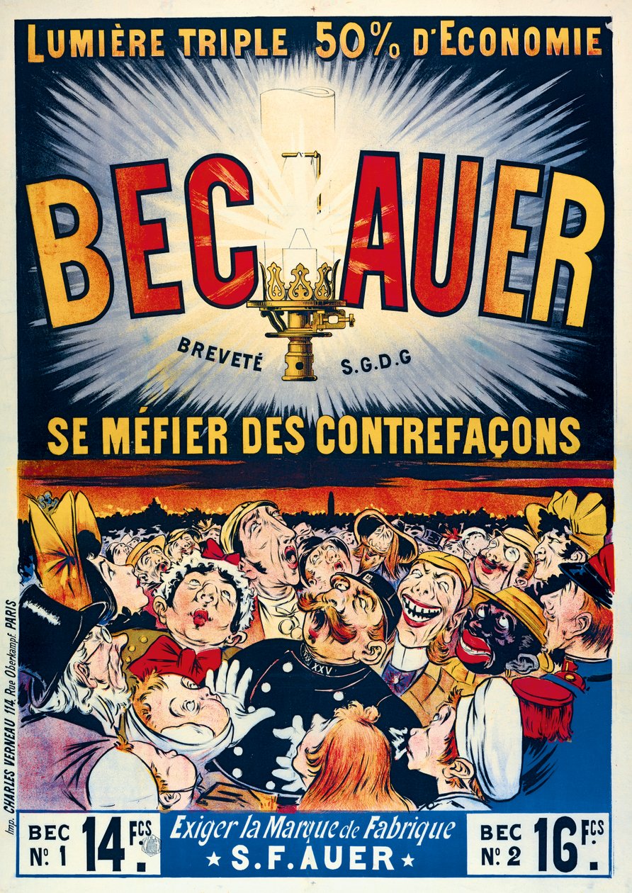 Plakát propagující petrolejové lampy Becauer, vytiskl Charles Verneau, 1890 od French School