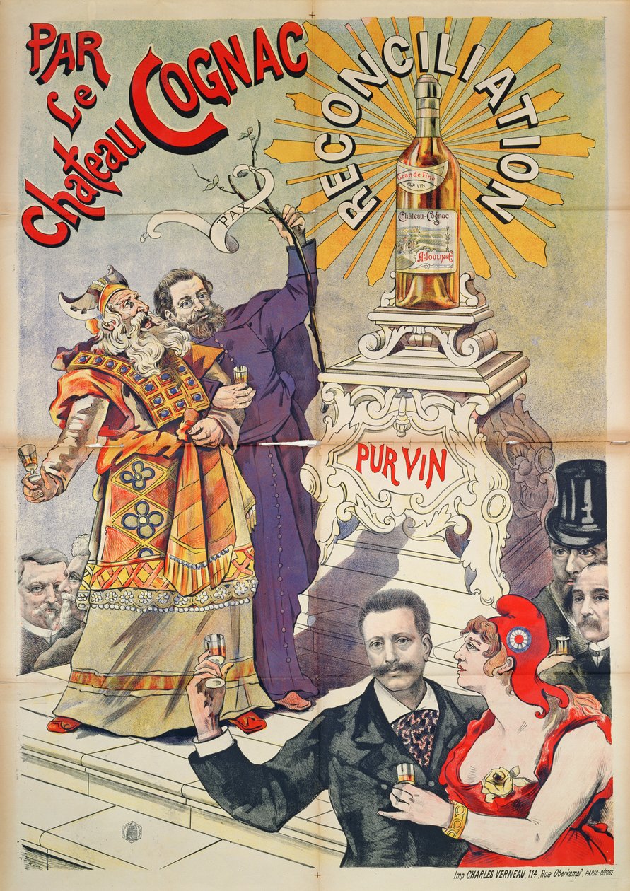 Plakát propagující koňak jako prostředek k usmíření, 1890-95 od French School