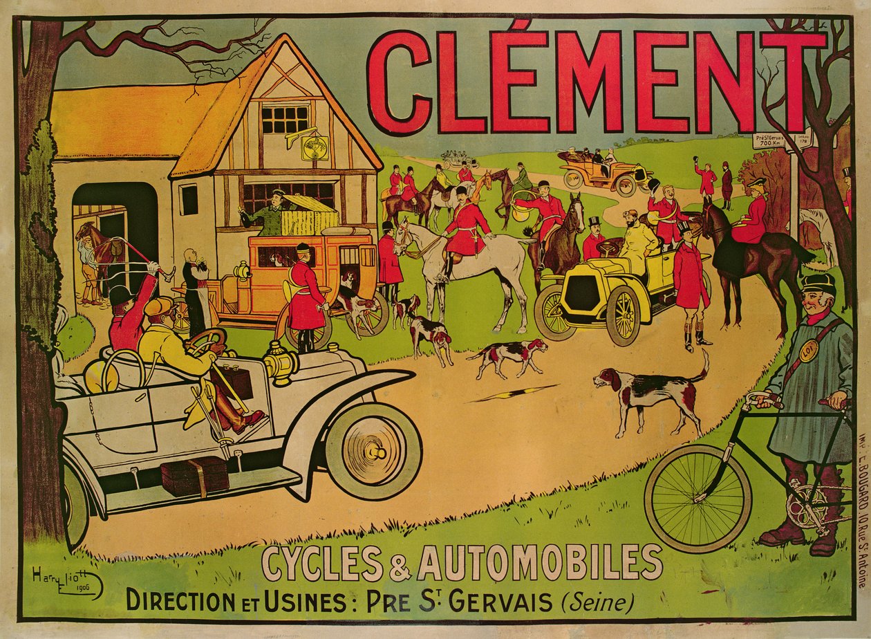 Plakátová reklama Jízdní kola a automobily Clement, Pre Saint-Gervais, 1906 od French School