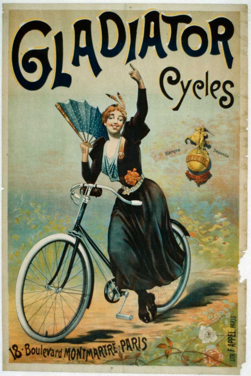 Plakátová reklama Gladiator Cycles, Boulevard Montmartre, Paříž od French School