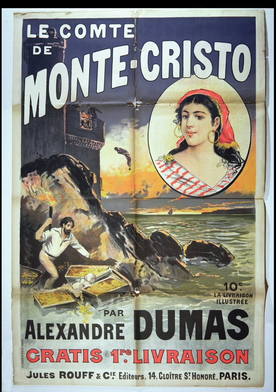 Plakát propagující Hraběte Monte Christa od Alexandra Dumase Pere (1802-70) od French School