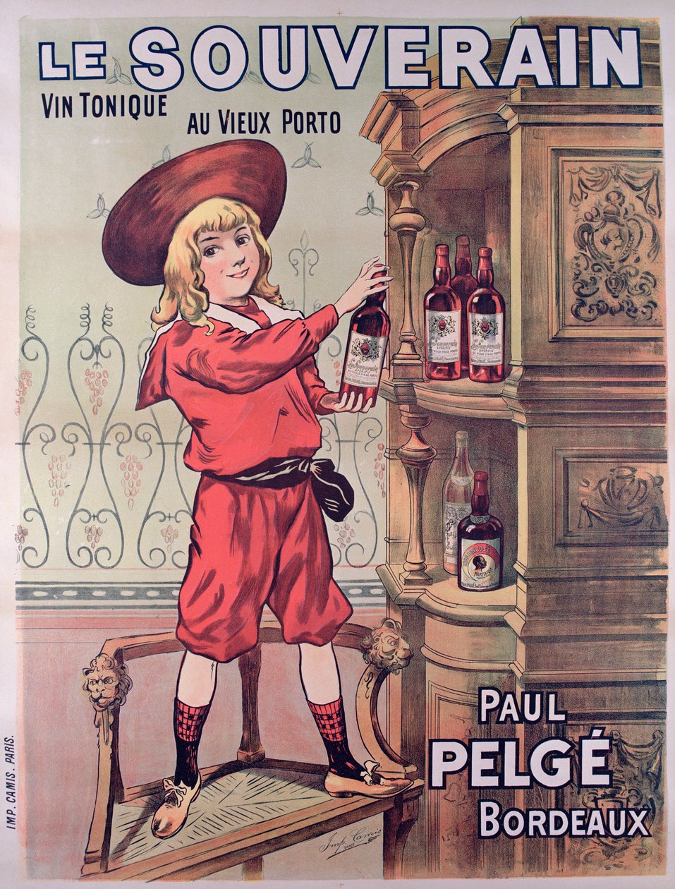 Reklamní plakát Le Souverain, francouzské tonikové víno vyrobené Paulem Pelge od French School
