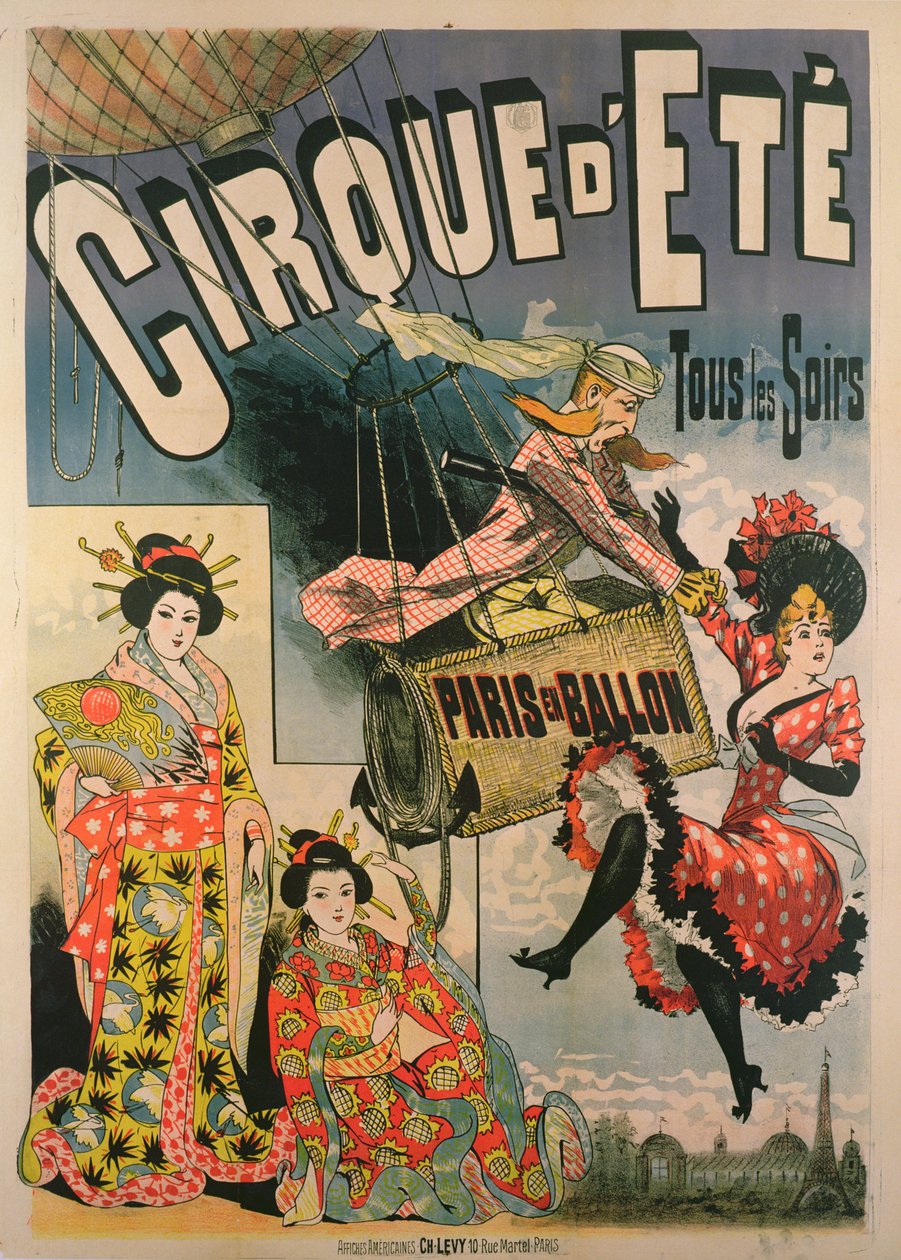 Plakát s reklamou Paris en Ballon v Cirque dEte od French School
