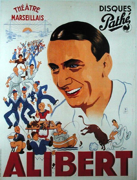 Plakát inzerující představení Aliberta (1889-1951) v divadle Marseillais (barevné lito) od French School