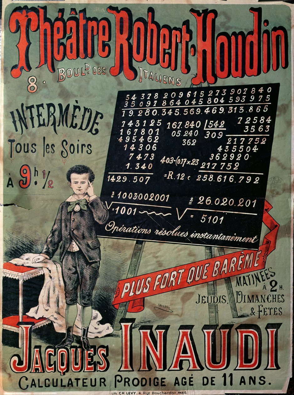 Plakát propagující vystoupení Jacquese Inaudiho (1867-1939) v divadle Roberta Houdina, Paříž, 1878 od French School