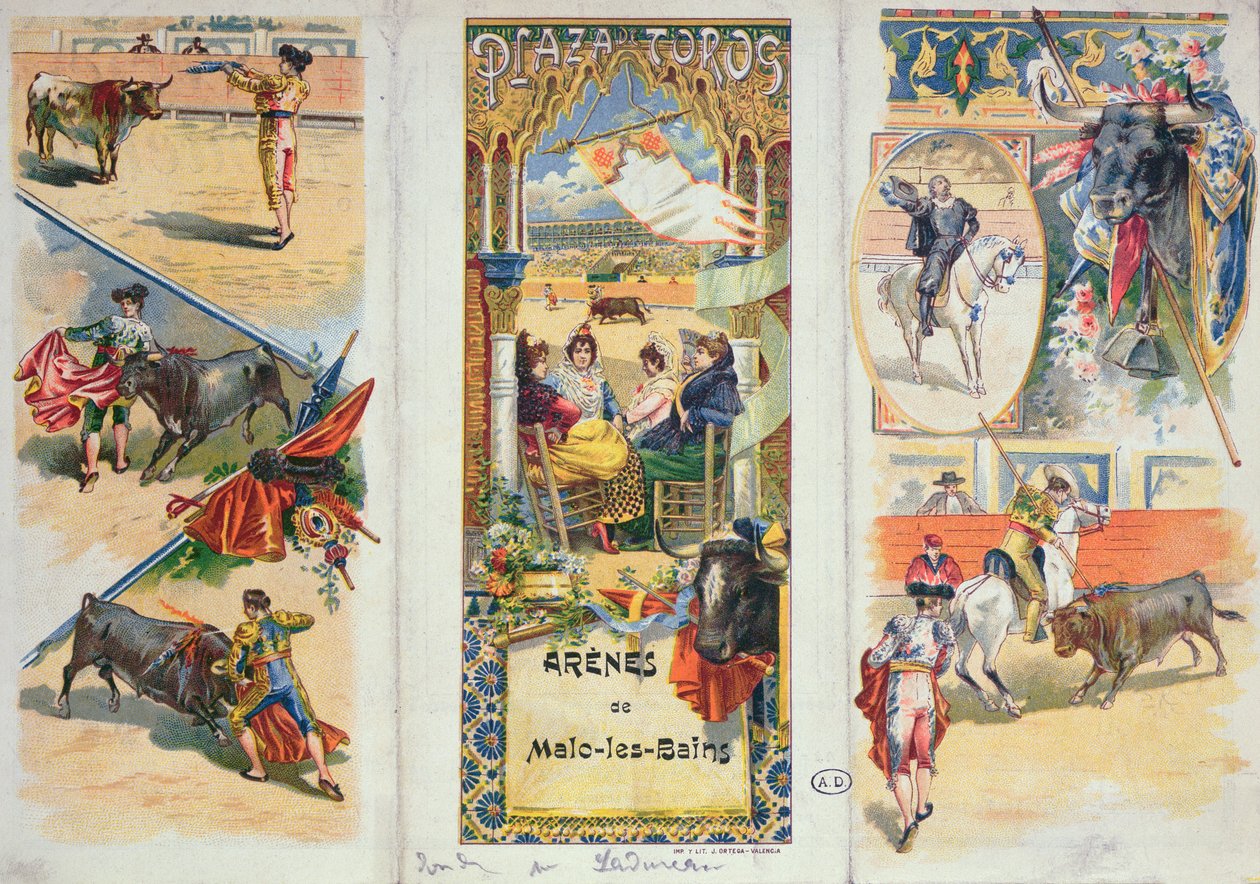 Plakát inzerující býčí arénu v Malo-les-Bains, konec 19. století od French School
