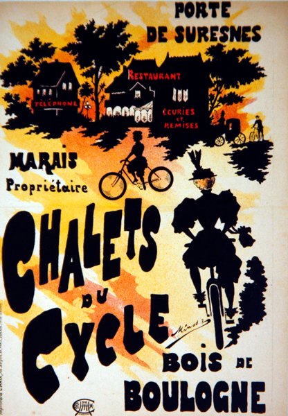 Plakát inzerující Chalets du Cycle, Bois de Boulogne, poblíž Porte de Suresnes od French School