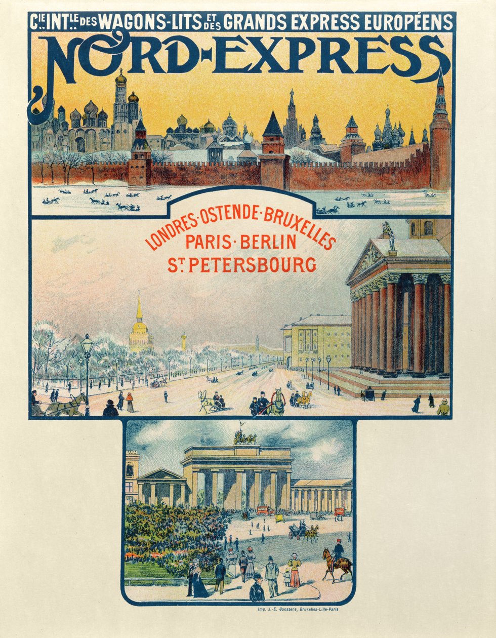 Plakát inzerující Compagnie des Wagons-Lits et des Grands Express Europeens, Londýn do Petrohradu, počátek 20. století od French School