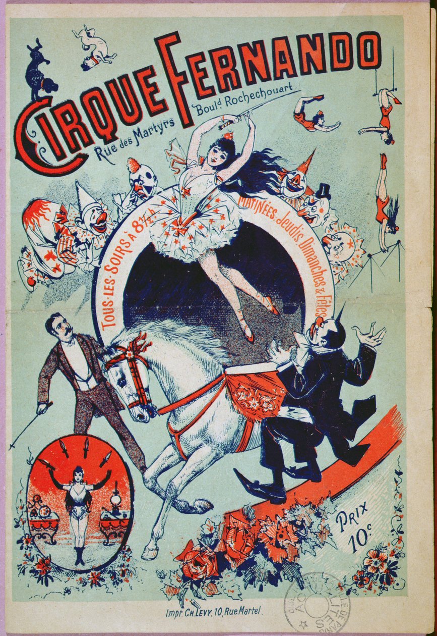 Plakát inzerující cirkus Fernando v Paříži od French School
