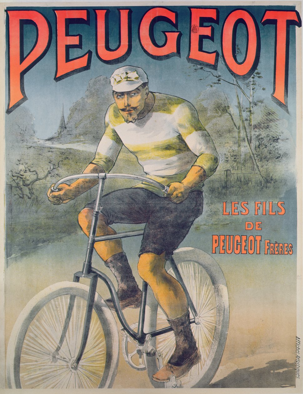 Plakát inzerující cykly Peugeot (barevné rytí) od French School