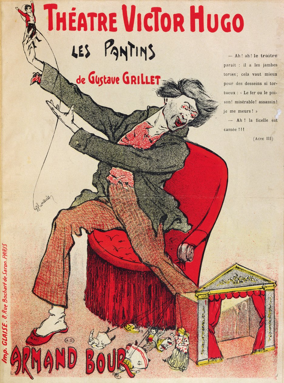 Plakát pro Les Pantins od Gustava Grilleta v divadle Victora Huga, konec 19. století od French School