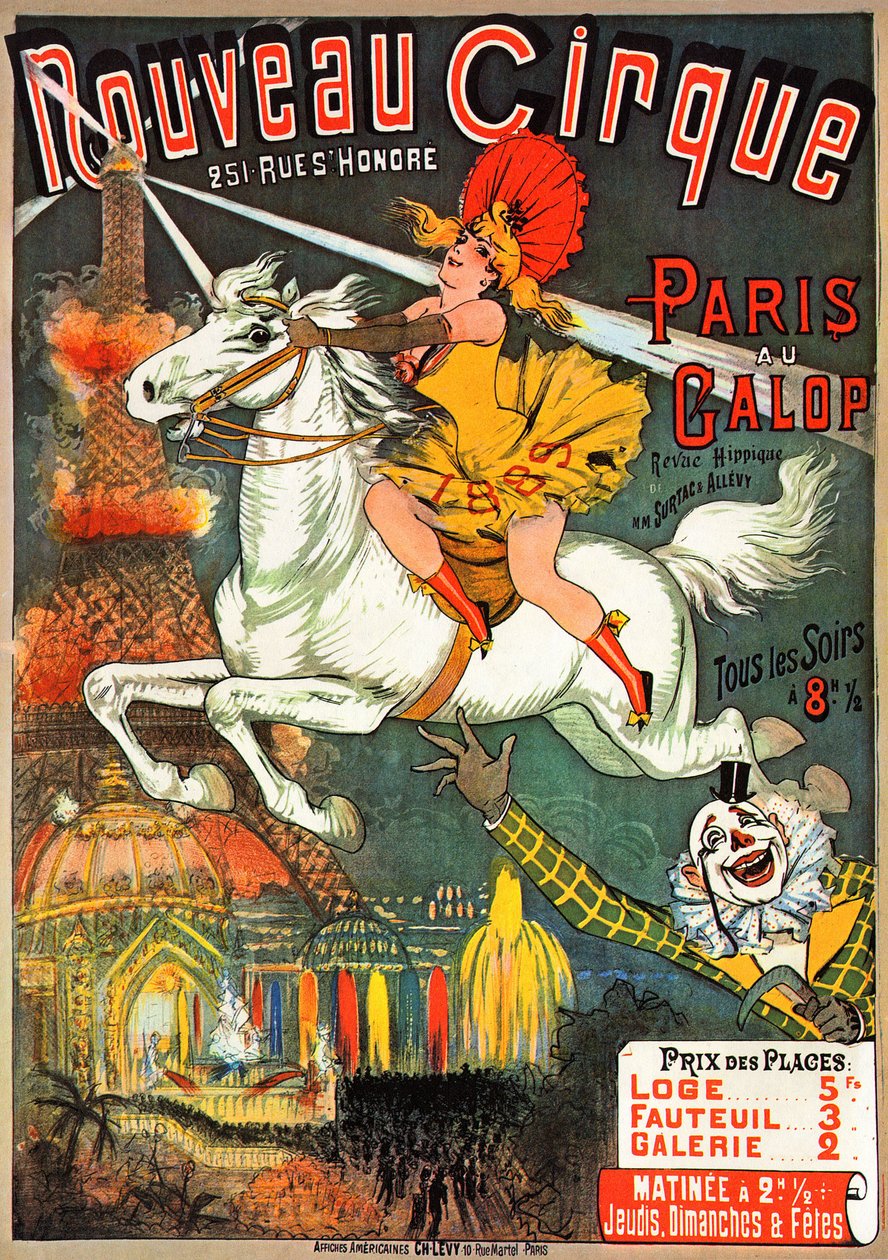 Plakát pro jezdecký časopis v "" Nouveau Cirque "" na rue saint Honore v Paříži od French School