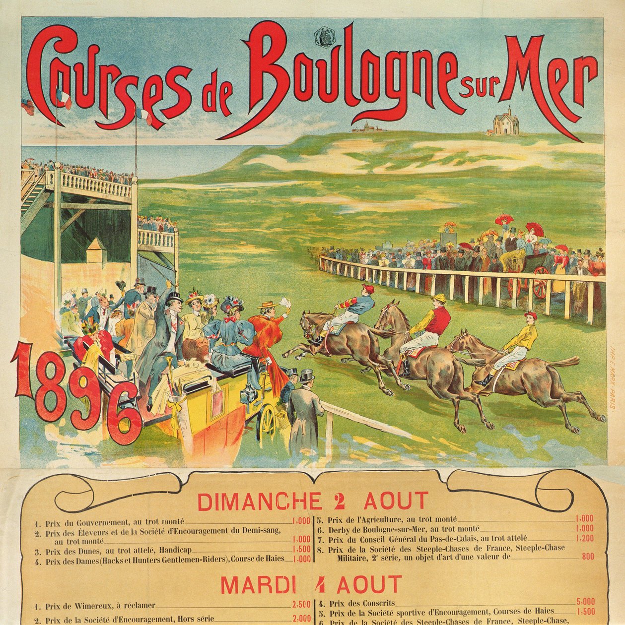 Plakát na dostihy v Boulogne-sur-Mer, 1896 od French School