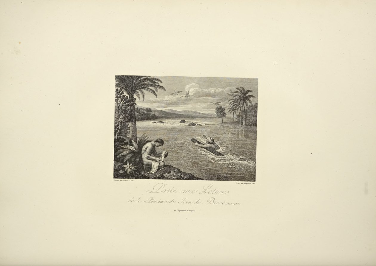 Odeslání dopisů v provincii Jaen de Bracamoros, ilustrace z „Pohledy na Kordillery a památky domorodých národů Ameriky“ od Alexandra von Humboldta a Aime Bonpland od French School