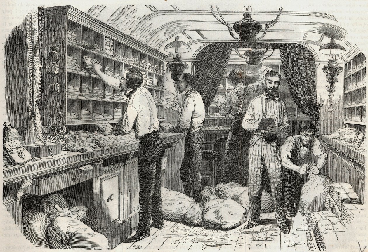 Příspěvky: interiér mobilní kanceláře - Rytina v „Tableau-de-Paris“ od Edmonda Texiera 1852 od French School