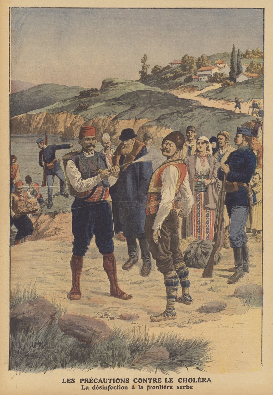 Opatření proti choleře (barevná litografie) od French School