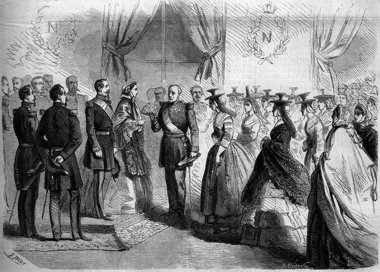 Prezentace dvanácti maconnaise ve venkovském kroji Napoleonovi III. (1808-1873) a Impressu Eugenii (1826-1920). Macon, Saone a Loire (71) od French School