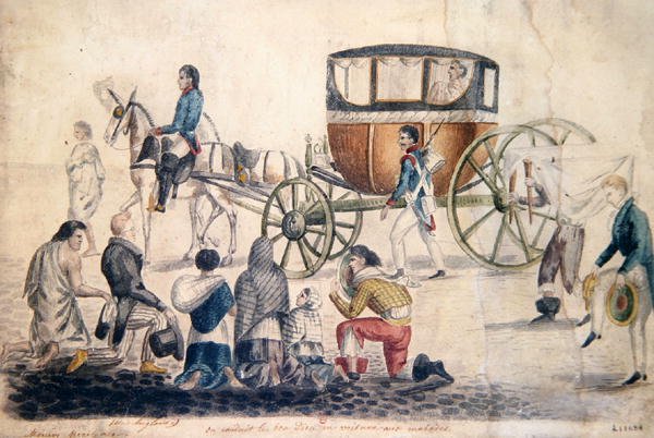 Kněz přijímající svaté přijímání nemocným a umírajícím, kolem roku 1850 (kvaš na papíře) od French School