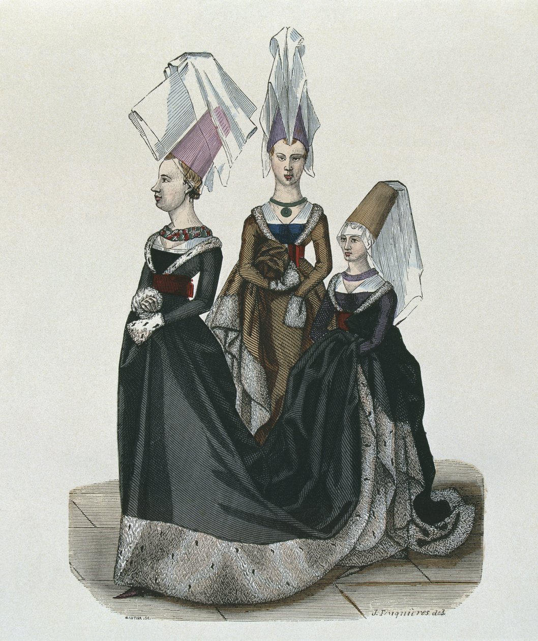 Princezna a dvorní dáma v roce 1470, vyryto Gautierem od French School
