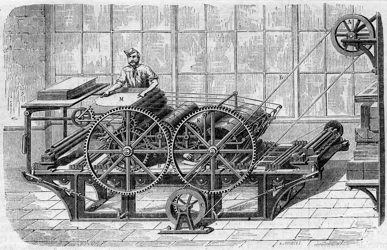 Tisk novin: mechanický lis pro tisk tiskovin od French School