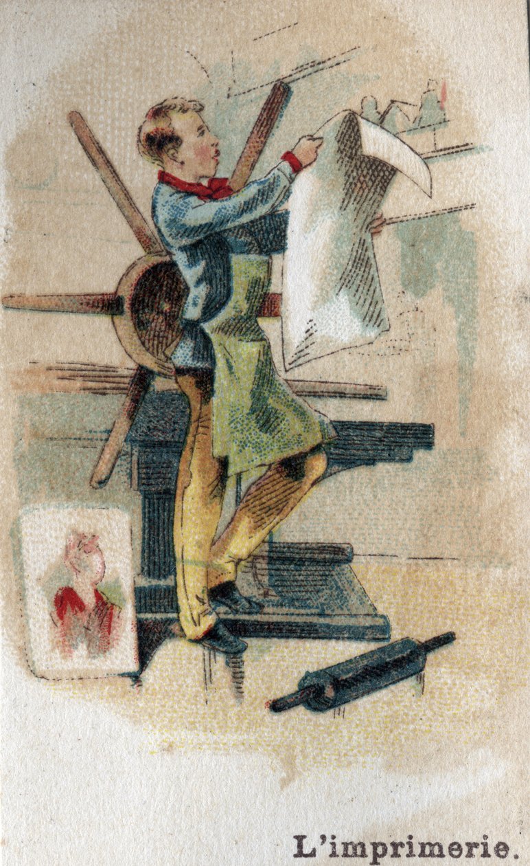 Tiskárna na konci 19. století. Chromolitografie počátku 20. století. od French School