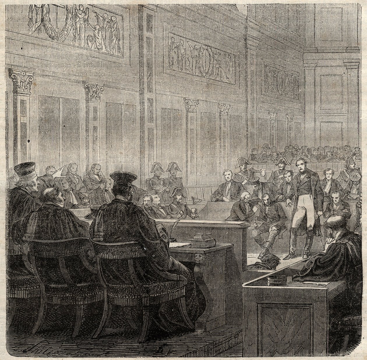 Proces královského dvora v Poitiers generála Jean Baptiste Bretona (Jean-Baptiste) dit Berton (1769-1822) v roce 1822 - od French School