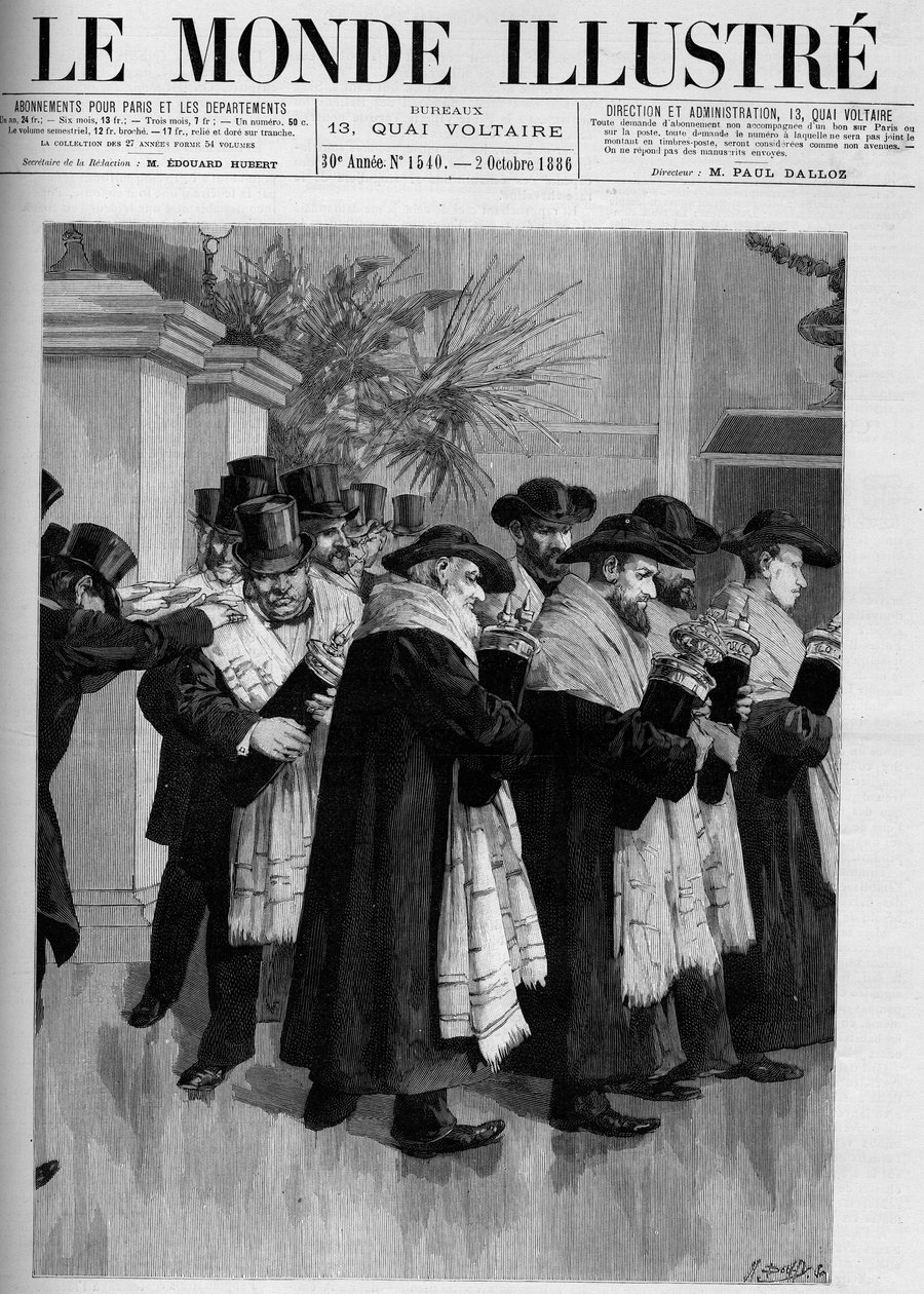 Procesí na inauguraci nového izraelského chrámu ve Versailles. Rytina v „The Illustrious World““ 1886. od French School