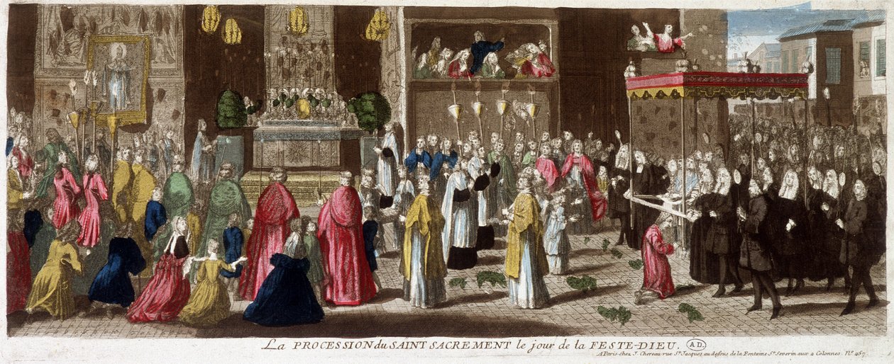 Procesí Nejsvětější svátosti v den svátku-Dieu, Paříž, v.1715 od French School