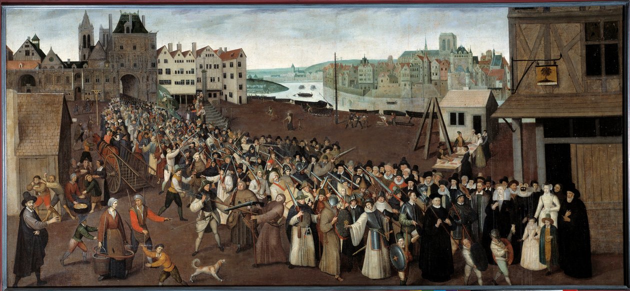 Průvod Ligy na Place de Greve opouštějící Arkádu Saint Jean v Paříži Obraz Ecole francaise. 1590 ne. 1x2,12 m Paříž, Musee Carnavalet - Průvod Ligy na Place de Greve opouštějící Arcade St. Jean v Paříži. Malování z od French School