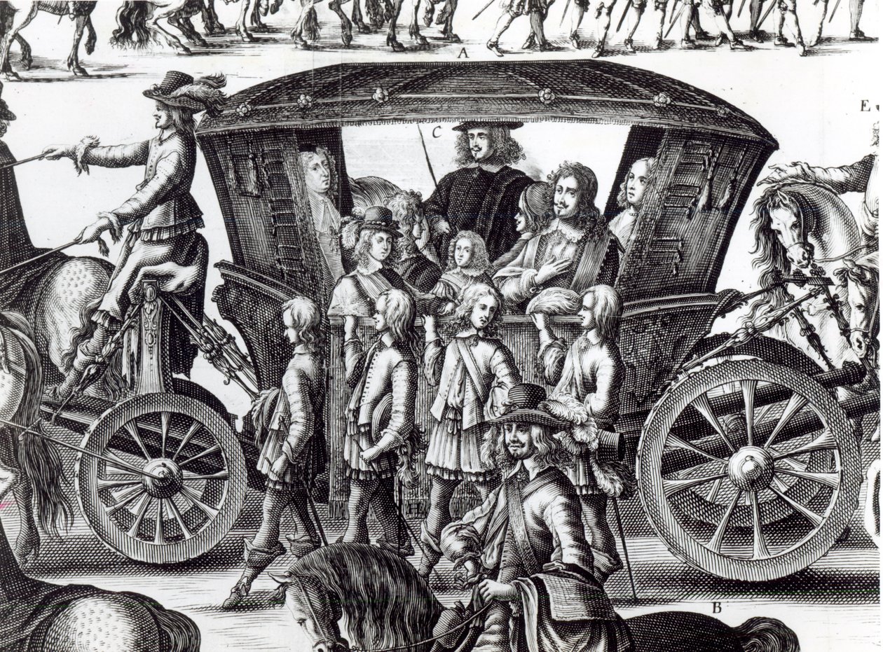 Průvod při vstupu mladého krále Ludvíka XIV. jako dítěte do města Paříže 18. srpna 1649, detail od French School